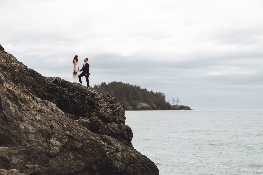Married couple after their elopement at Deception Pass, Rosario Beach