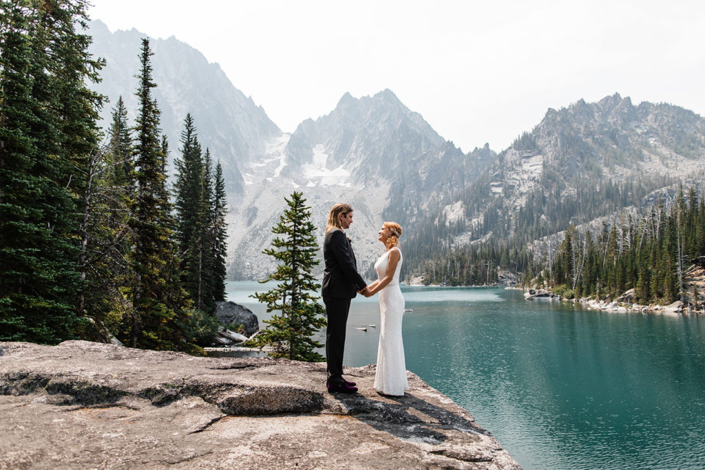 Bride and Groom Exchanging Vows at Colchuck Lake