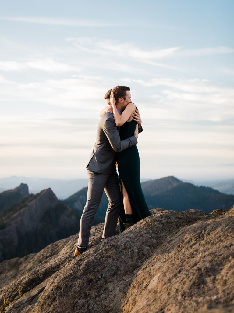 Newlyweds Hugging After Eloping in Mt Rainier