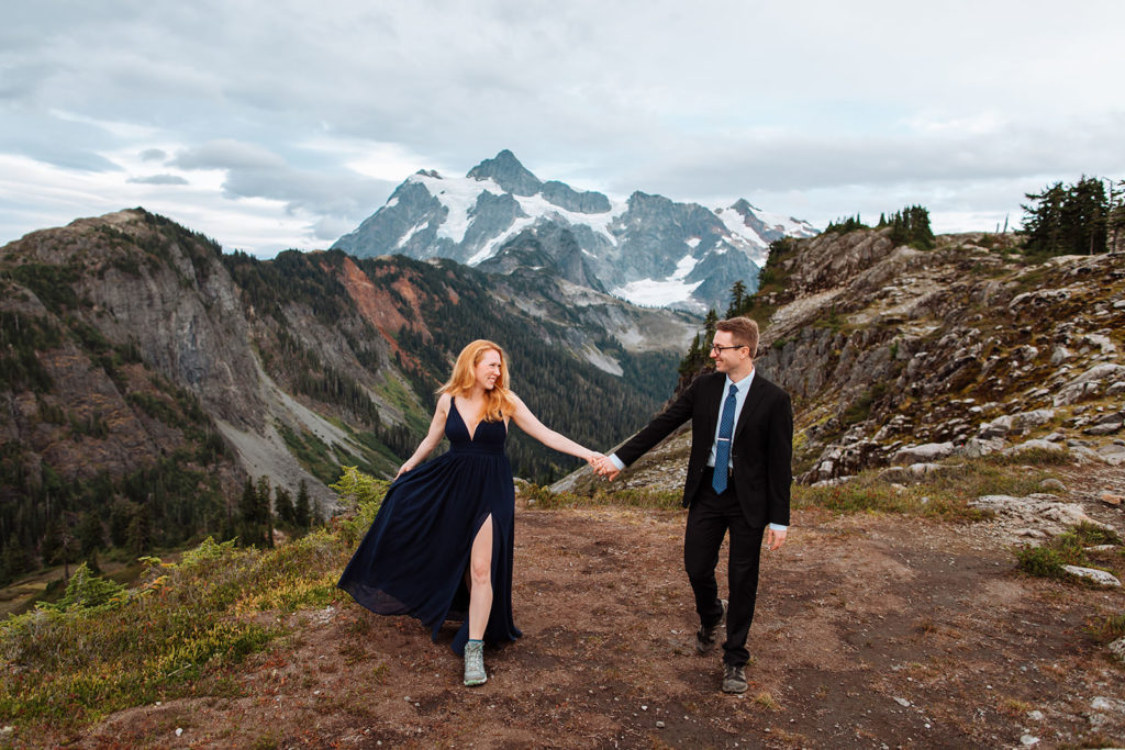 Newly eloped couple photographed in a mountain range