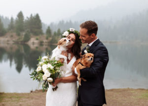 Bride & Groom with their dog after eloping