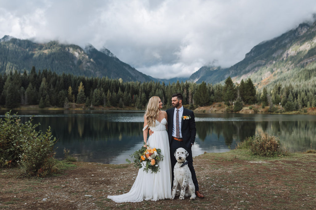 Married couple with their dog at Gold Creek Pond