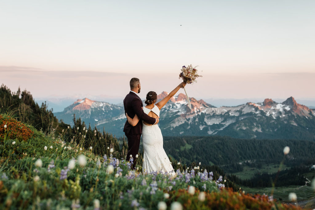 Bride & Groom after their Mt Rainier Elopement in Washington State